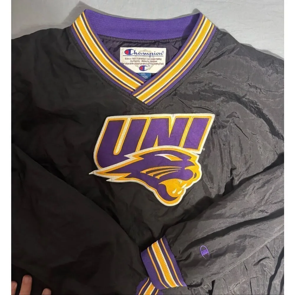 Champion UNI Panthers Pullover Windbreaker Jacket Mens XXL Purple Gold Vintage
